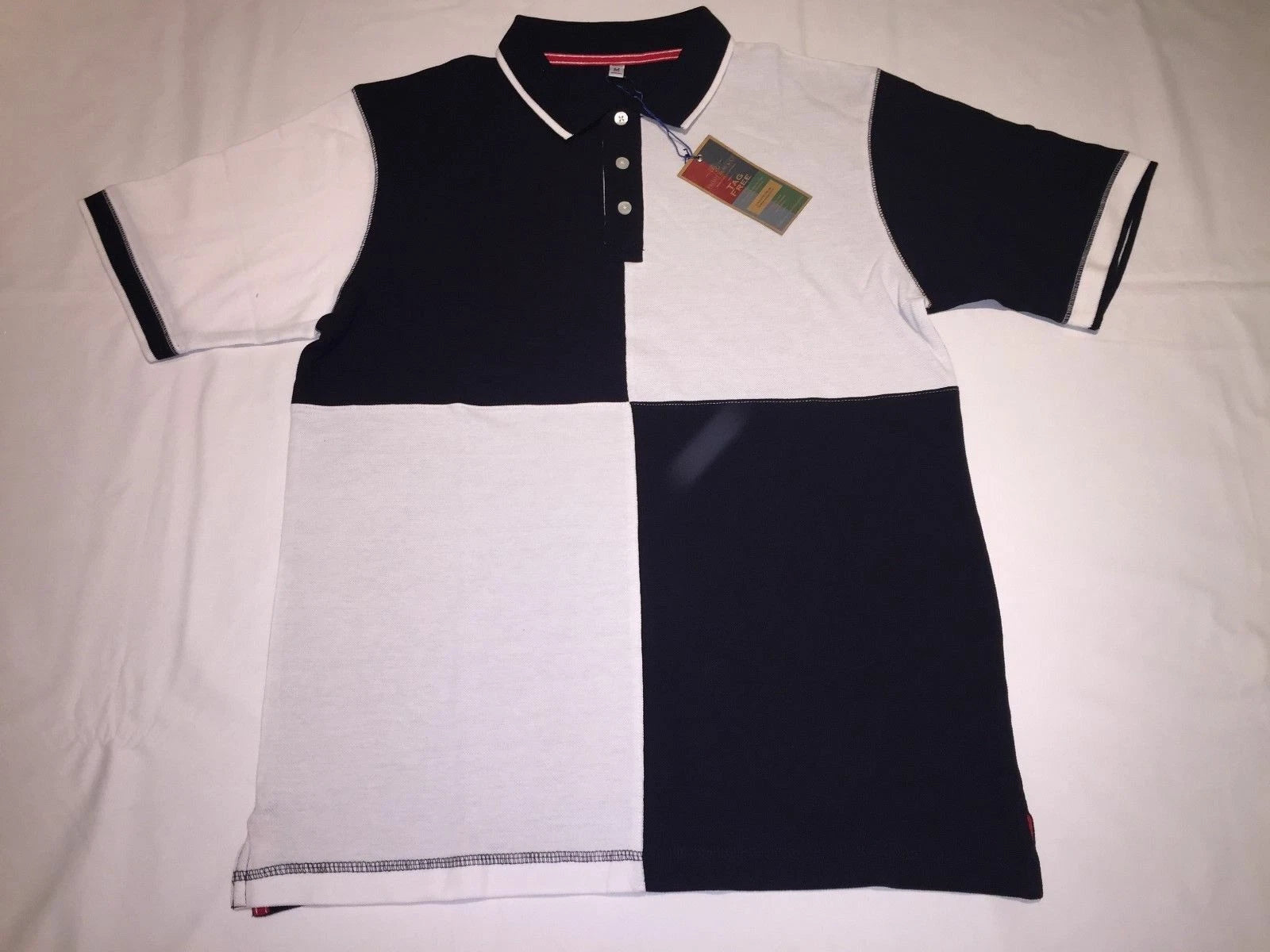 Men's smart Front Row Quarter Polo. 100% Cotton Pique Navy/White Medium XL NEW