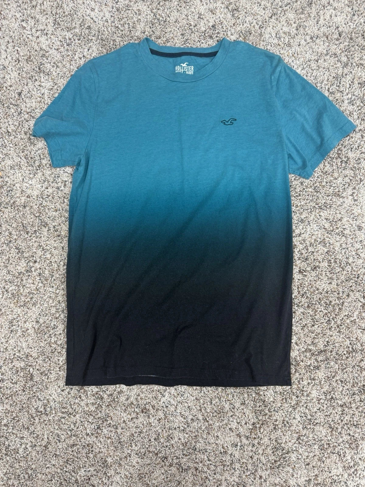 Hollister Shirt Men Medium Green Black Ombre Crew Neck Short Sleeve Logo Stretch