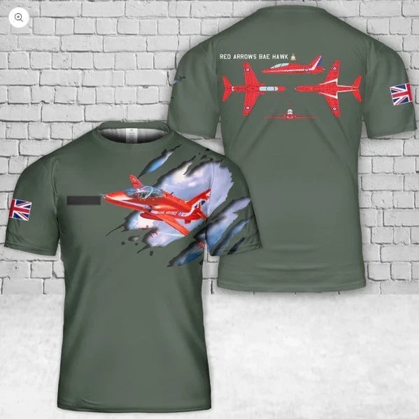 Custom Name Royal Air Force Aerobatic Team Red Arrows BAE HAWK T-Shirt 3D