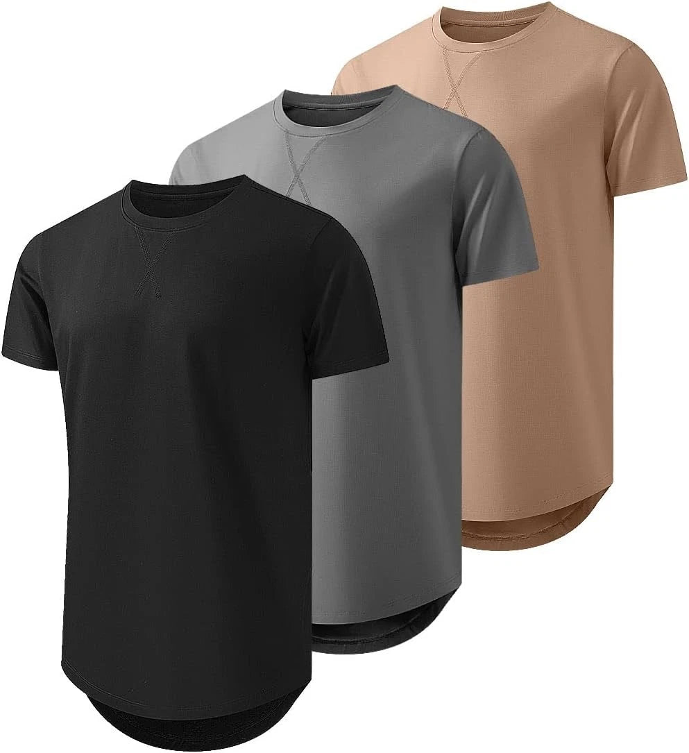 Mens 3 Pack Cotton Hipster Hip Hop Longline Crewneck T-Shirt