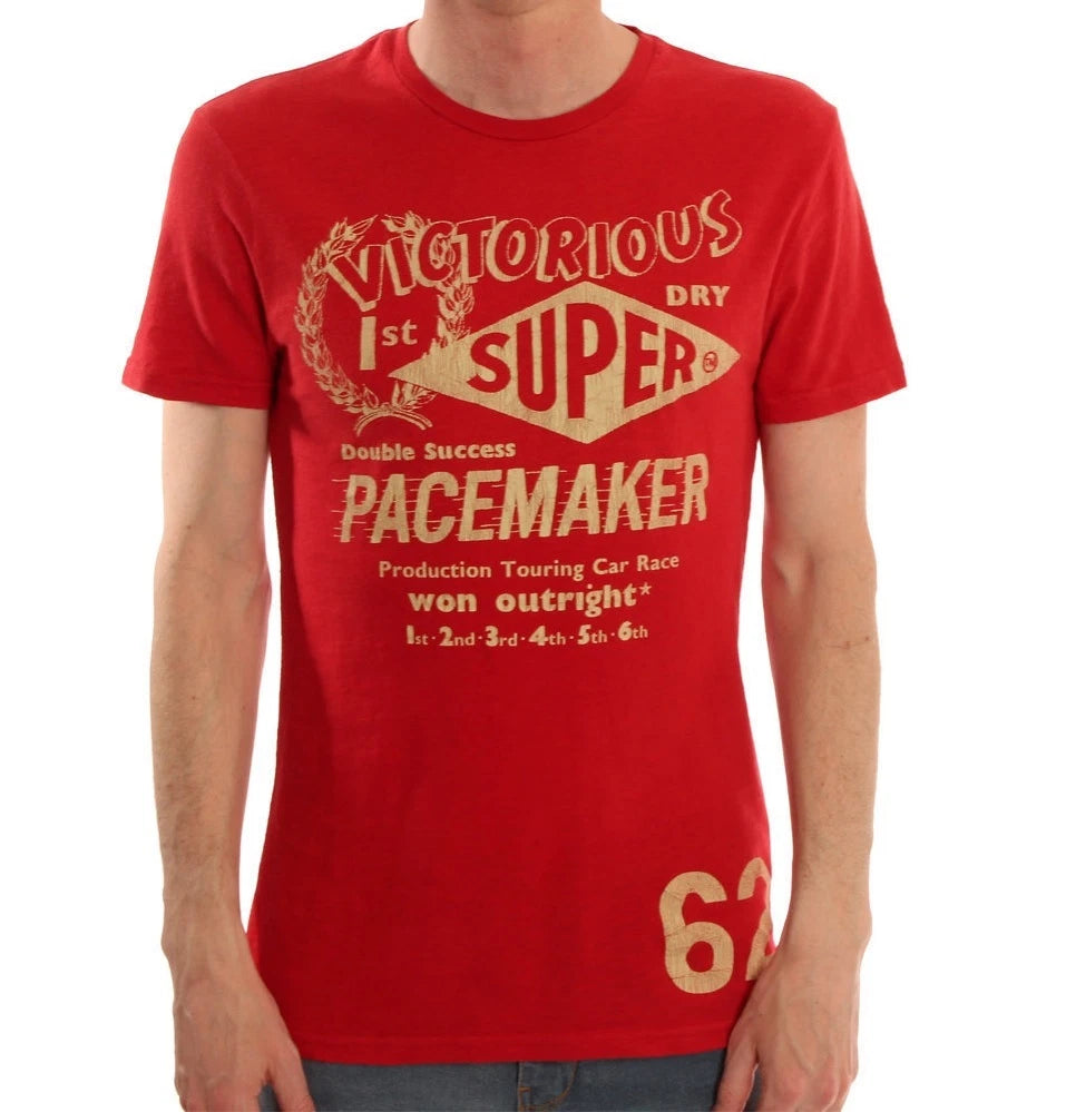 MEN'S SUPERDRY BRAND VICTORIOUS PACEMAKER RED VINTAGE SLIM FIT TEE T-SHIRT