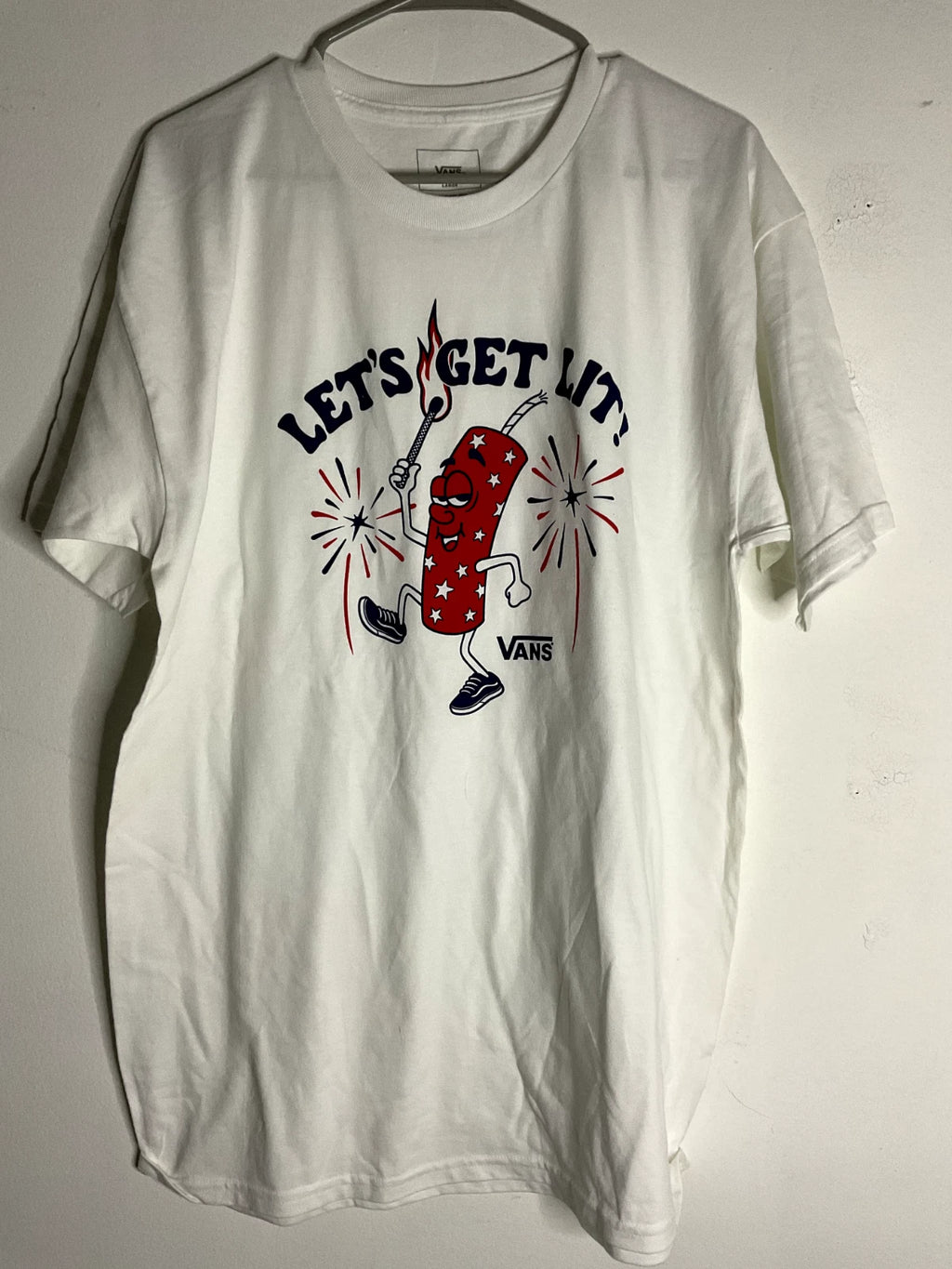 Vans Men's Let's Get Lit T-Shirt Graphic White Tee Size Large