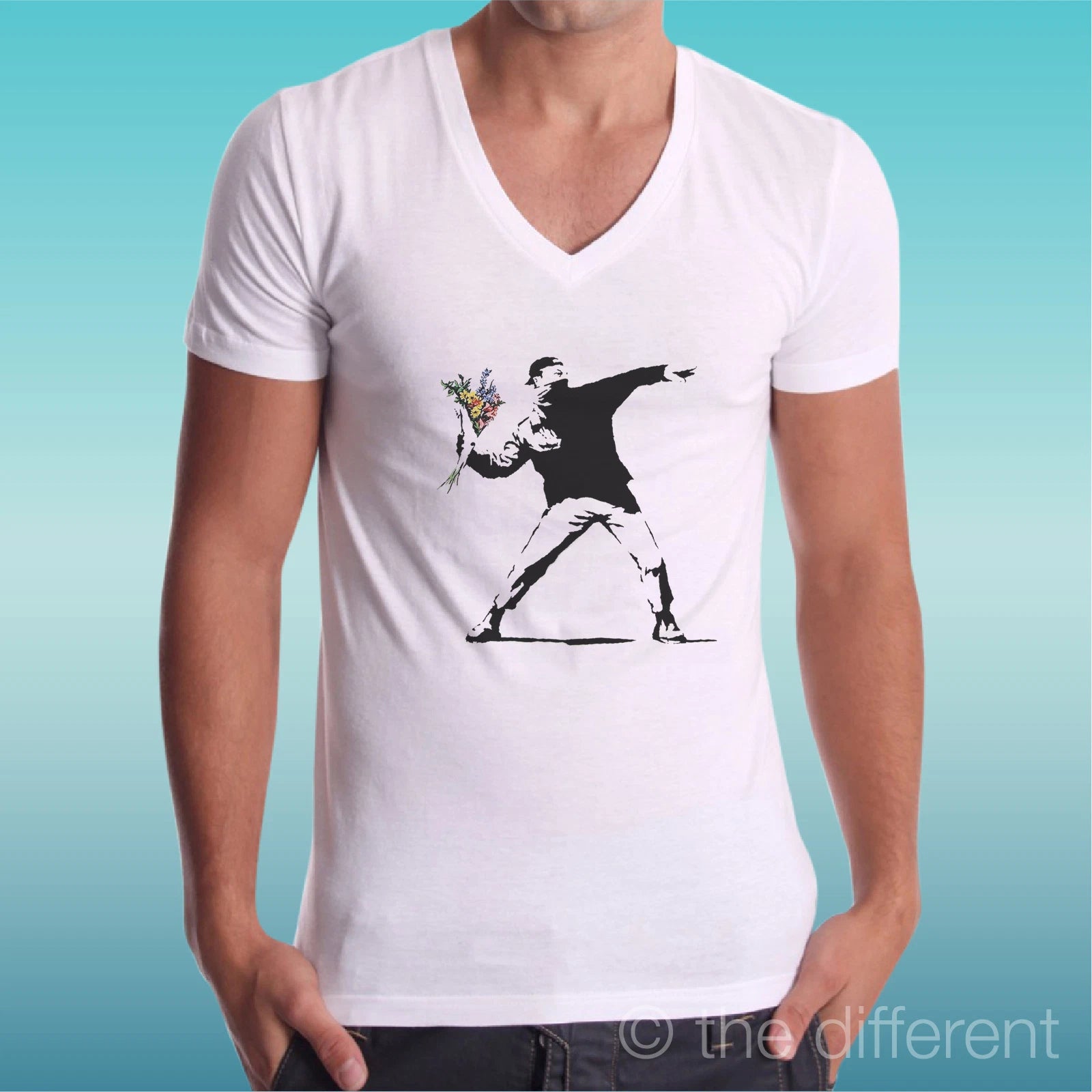 T-shirt Man V Neck " Ultras Tifoso Lancia Flowers " Gift Idea Road To Happiness