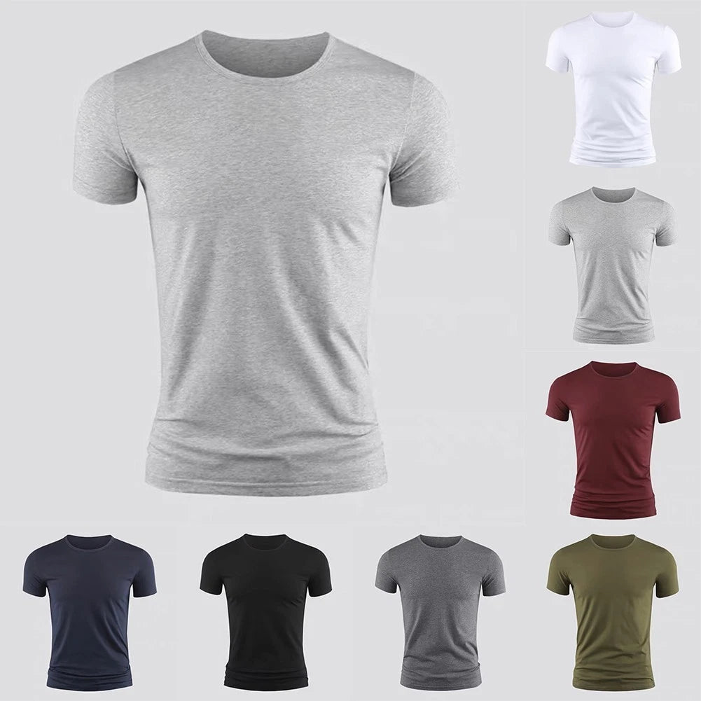 Hot Mens Top T Shirt Casual Gym M-2XL Short Sleeve Slim Fit Solid Color Summer
