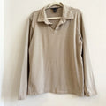 Banana Republic Shirt Mens Large Tan White Henley Collared Long Sleeve