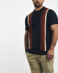 Jacamo Mens Navy Cotton V-Neck Striped Short sleeved Polo Top