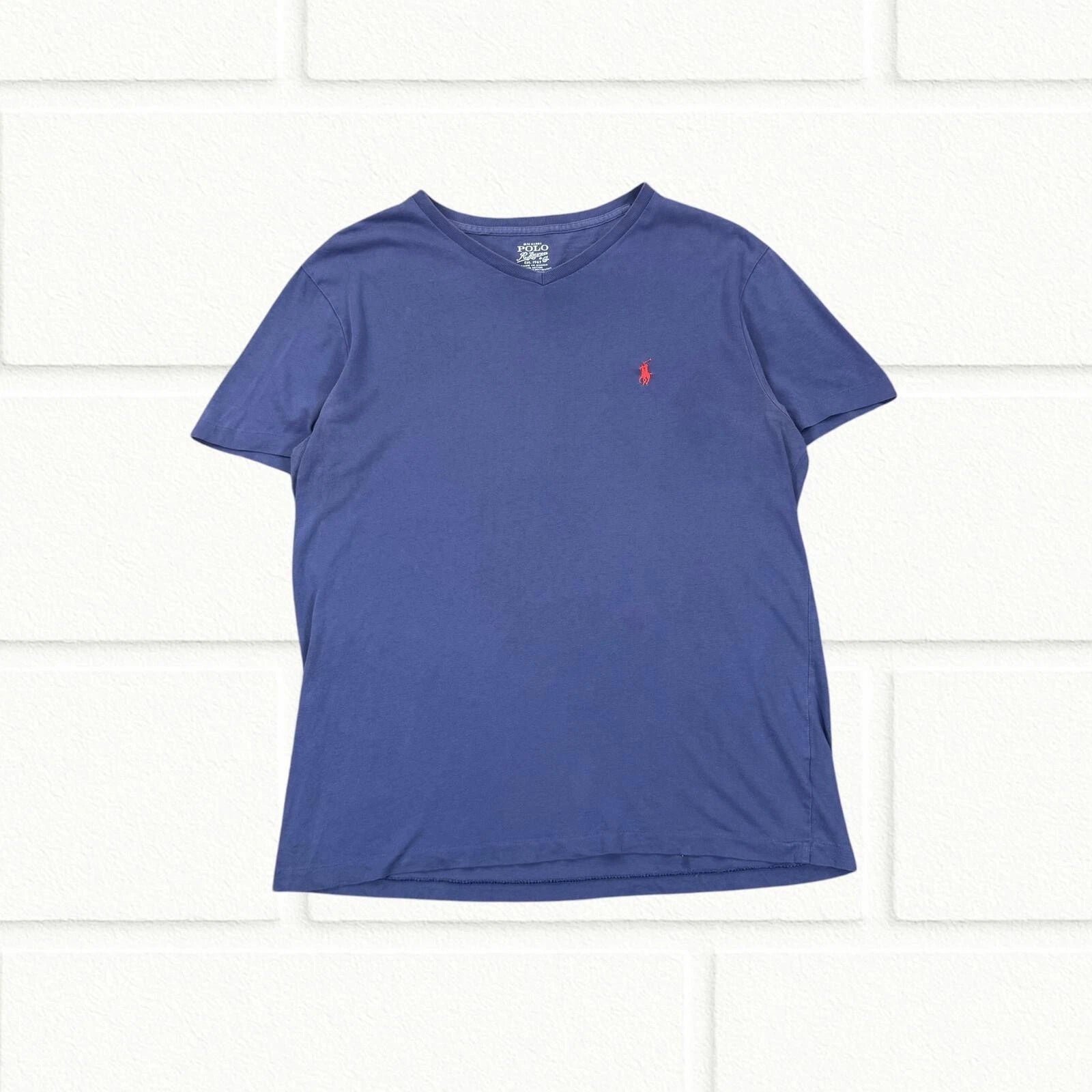 Polo Ralph Lauren Purple T-Shirt Mens Medium Cotton V-Neck Short Sleeve Logo