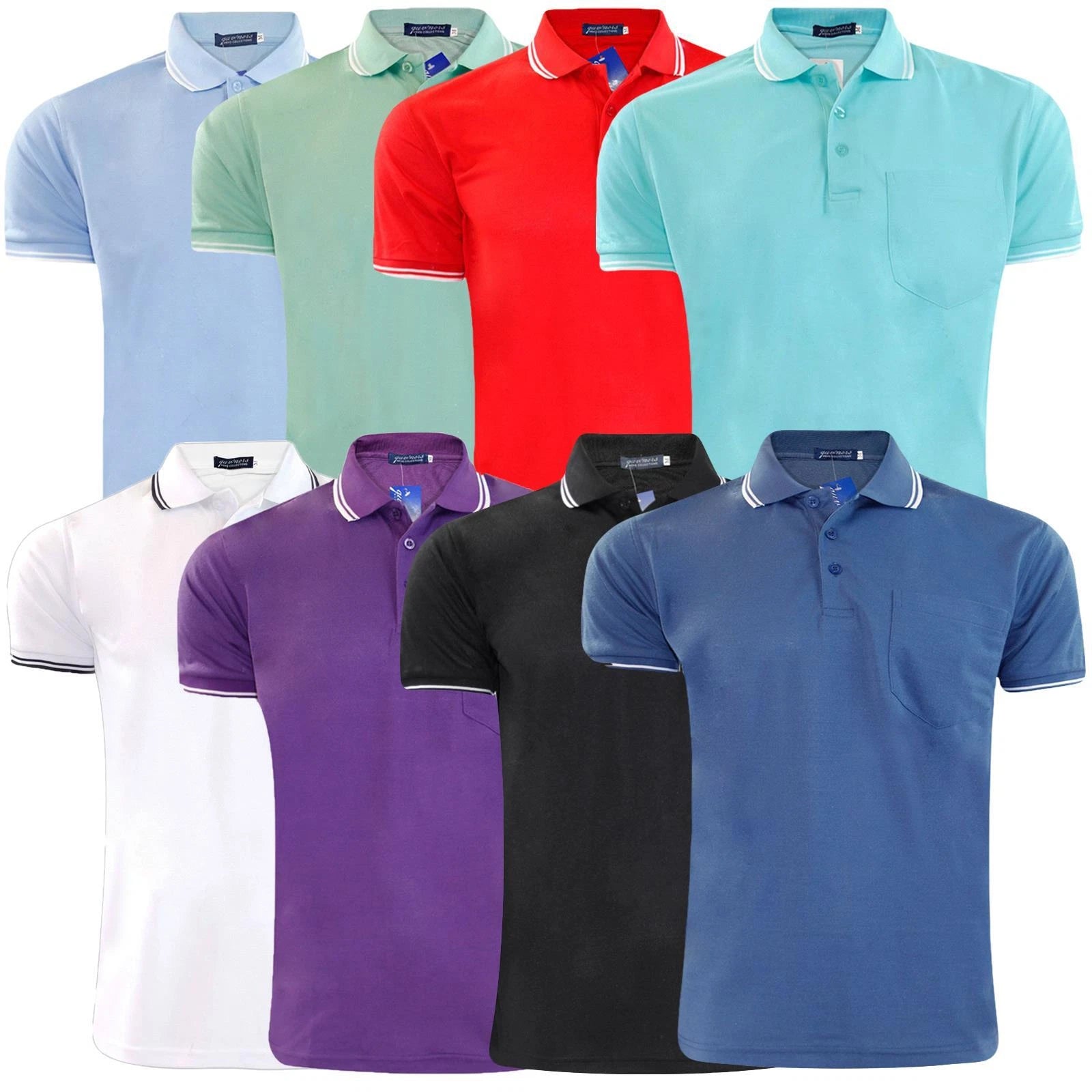 Mens Polo Shirts Tipping Collar T Shirts Pique Pocket Ribbed Cotton Short Sleeve