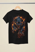 Black Panther Attack Graphic T-Shirt | Fire Big Cat Art | Black Tee