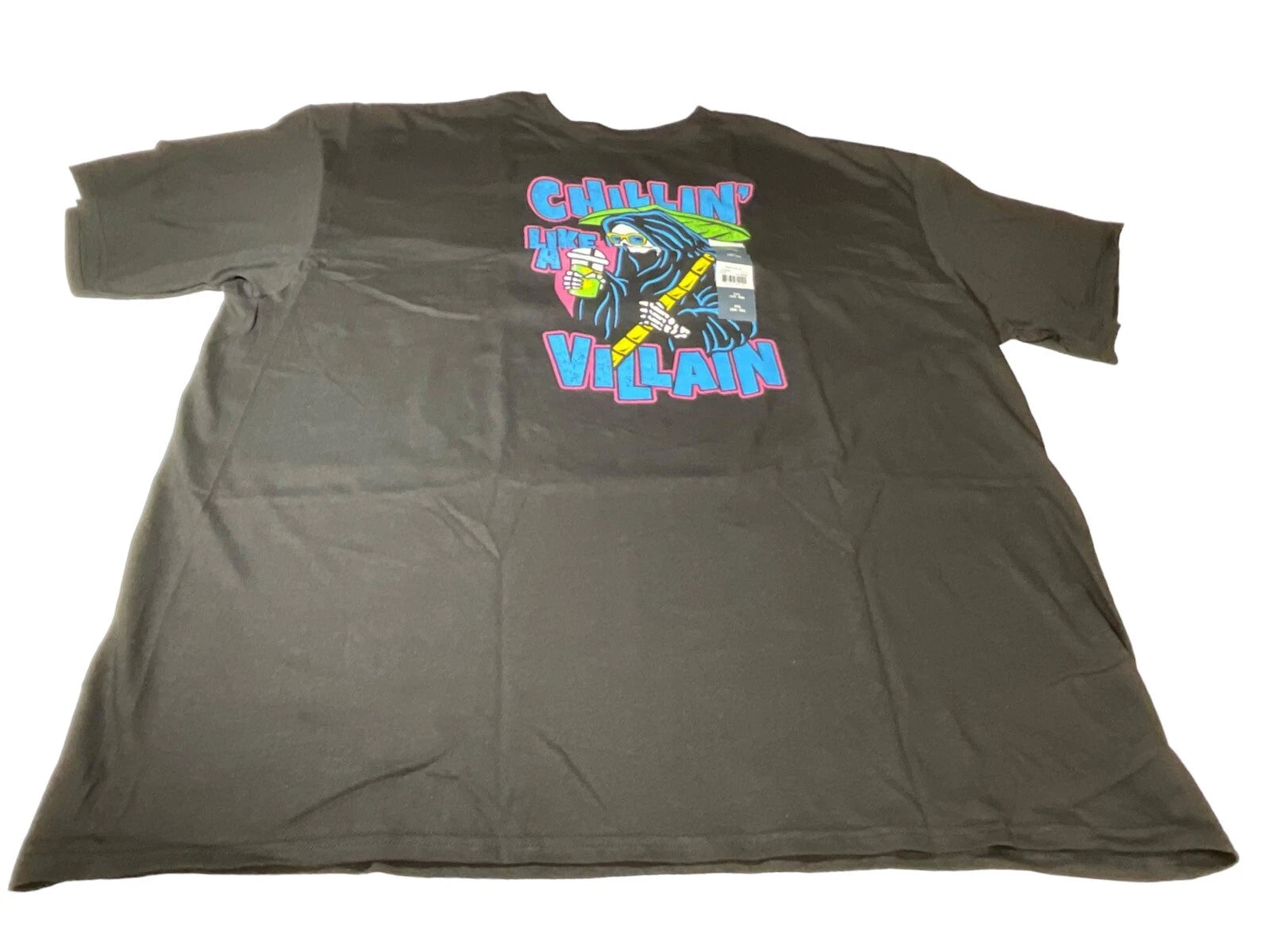 Chillin’ Like A Villian Mens T-Shirt Sz 3XL Black Skull Grim Reaper 100% Cotton
