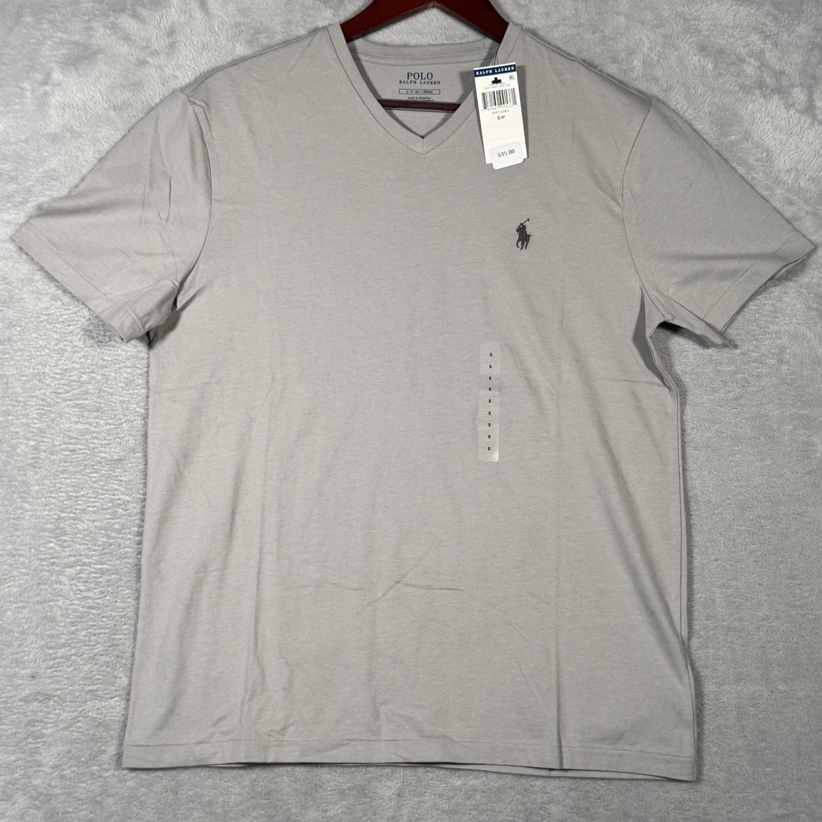Polo Ralph Lauren Shirt Mens Small Soft Grey V-Neck Short Sleeve Pony Logo