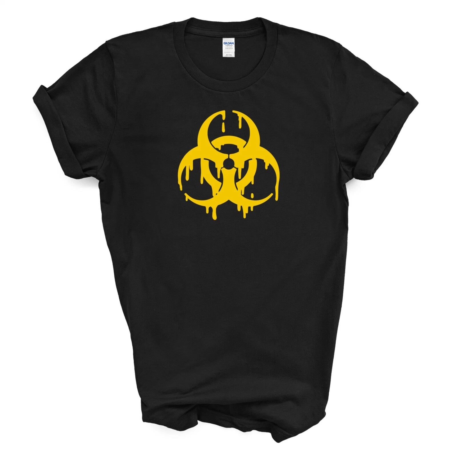 Dripping Yellow Biohazard Symbol T-SHIRT - Black