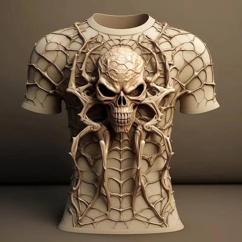 New Men's 3d Skull Spider T Shirt Stretch Crew Neck Printed Front & Reverse