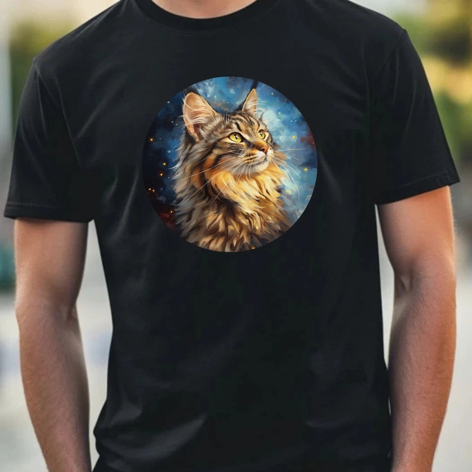 Men's Maine Coon Cat Portrait Motif Cotton T-Shirt Size XS to 5XL