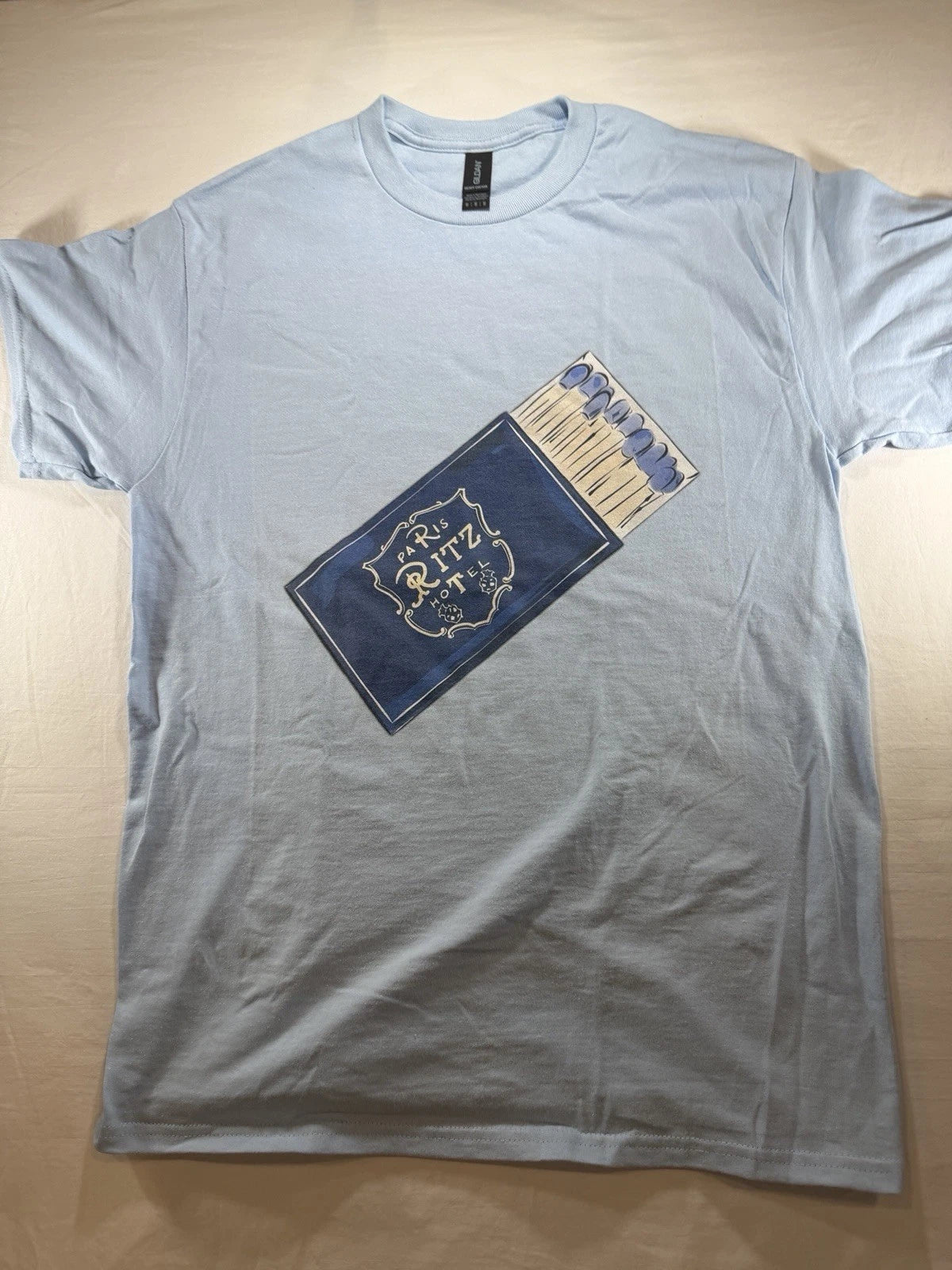 Paris Ritz Hotel T-Shirt Blue Gildan Heavy Cotton Size M