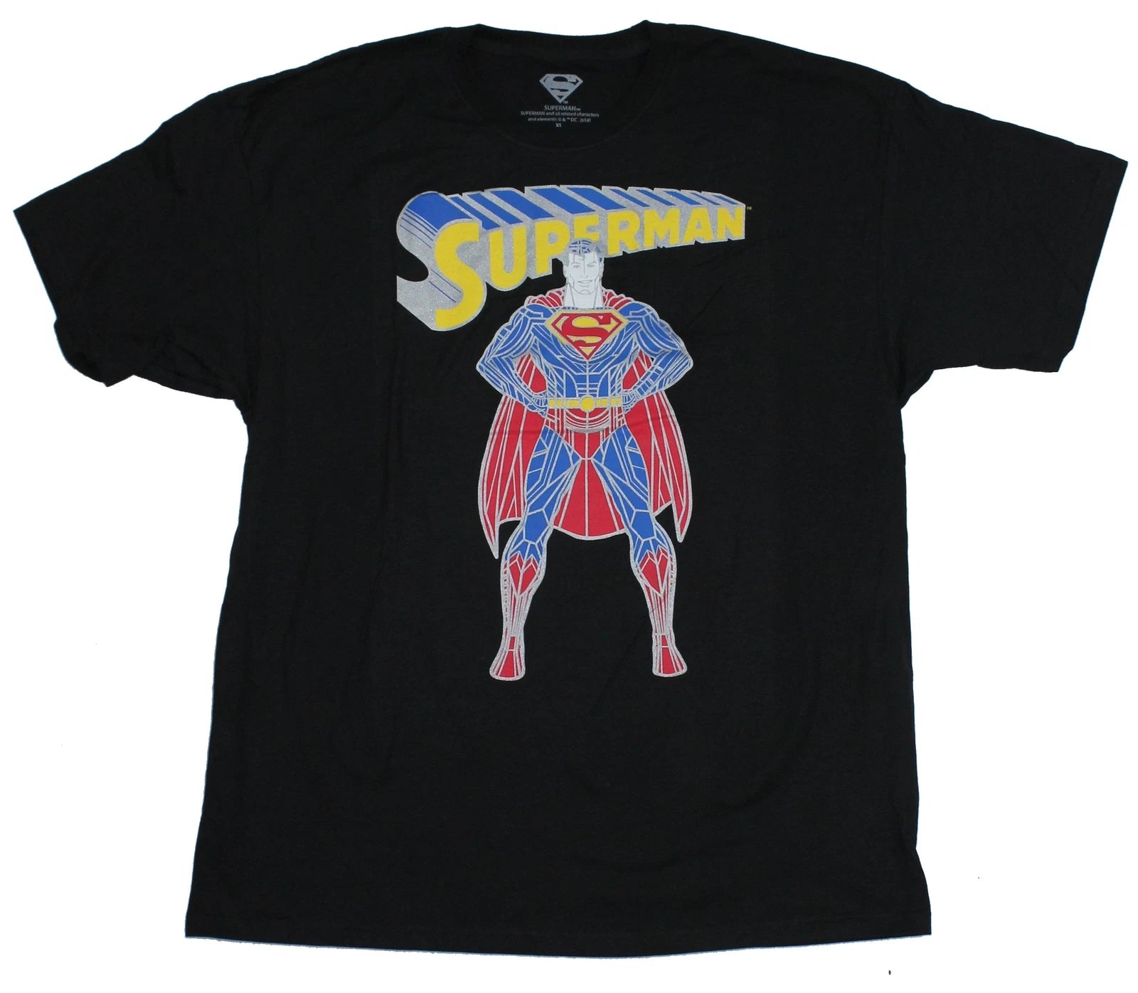 Superman DC Comics Adult New T-Shirt - Stylized Lined Supes Under Logo
