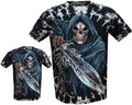 Mens Grim Reaper Glow In The Dark Skull Tye Dye T-Shirt,Front & Back Print M-3XL