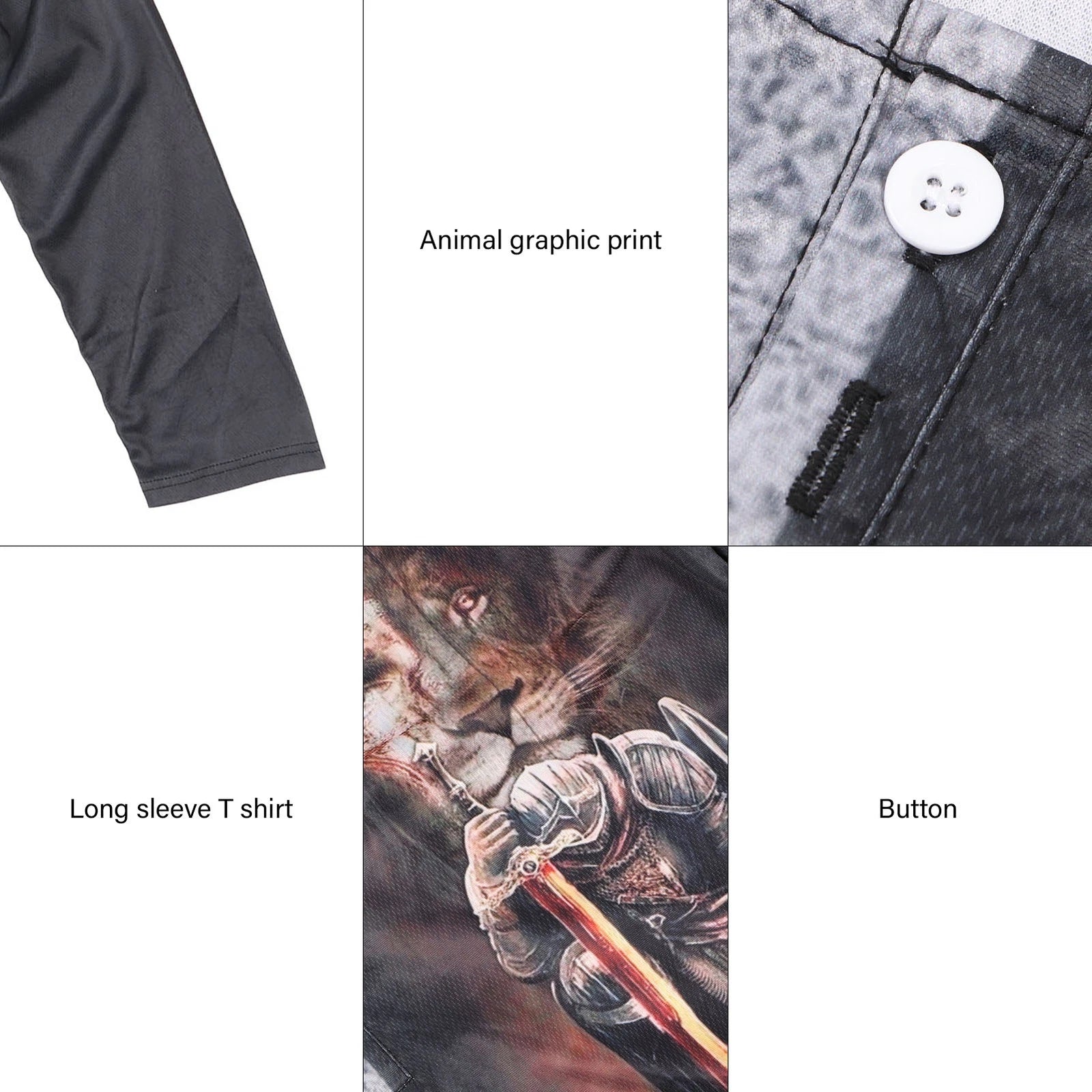Men Medieval Long Sleeve T Shirt Loose Casual Fashionable Animal Graphic Pri SG5
