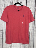 NWT Ralph Lauren Polo V-Neck Classic Soft 100% Cotton Pony T, Pink Heather, L