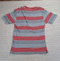 ​Bell & Pepper Mens Shirt S Small V-Neck Striped Red Gray White Short Sleeve Cot