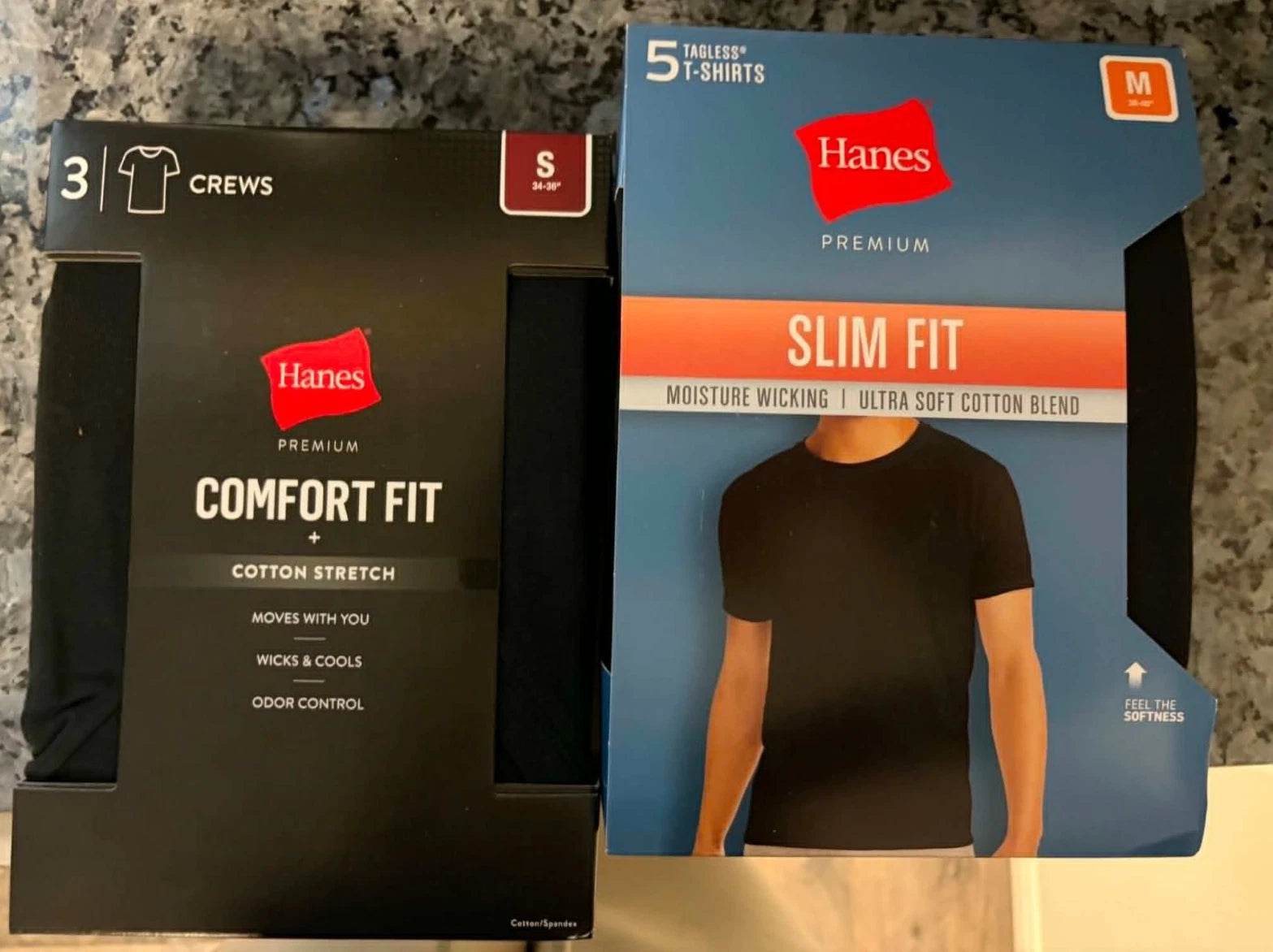 Men's Hanes 5 Slim Fit 3 Comfort Fit or 6 Everyday Premium Crew Neck Blk S,M,XL