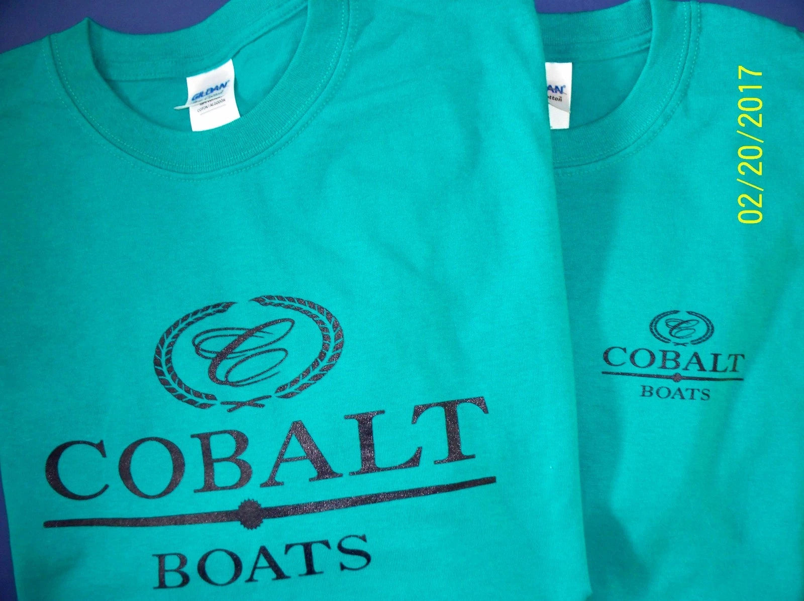 Two Cobalt Boats Screen Printed  T-Shirts 6 oz. Heavy Weight Jade or Red