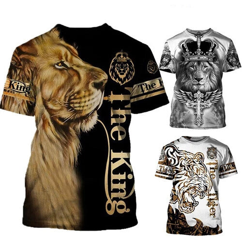 Animal King  Lion Tiger 3D Print Mens Casual Short Sleeve Unisex T shirt Tee Top