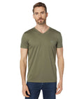 Lacoste Mens Short Sleeve V-Neck Pima Jersey Tee Shirt, Khaki Green