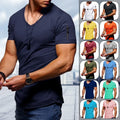 Mens Slim Fit Muscle T Shirt Tops Summer Casual V Neck Short Sleeve Blouse Tee