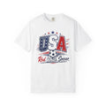 USA Red White Soccer Graphic T-Shirt Patriotic Fan Tee