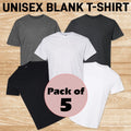 Pack of  5 Blank T-Shirt Unisex Adult T-Shirt Wholesale Premium Quality T-shirt