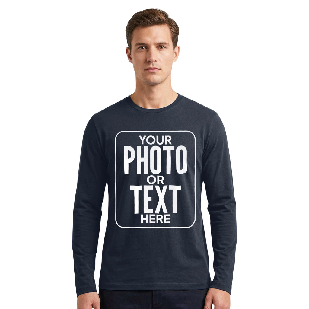 Personalised Long Sleeve T-Shirt with Custom Name Text Logo Men's Cotton Tee