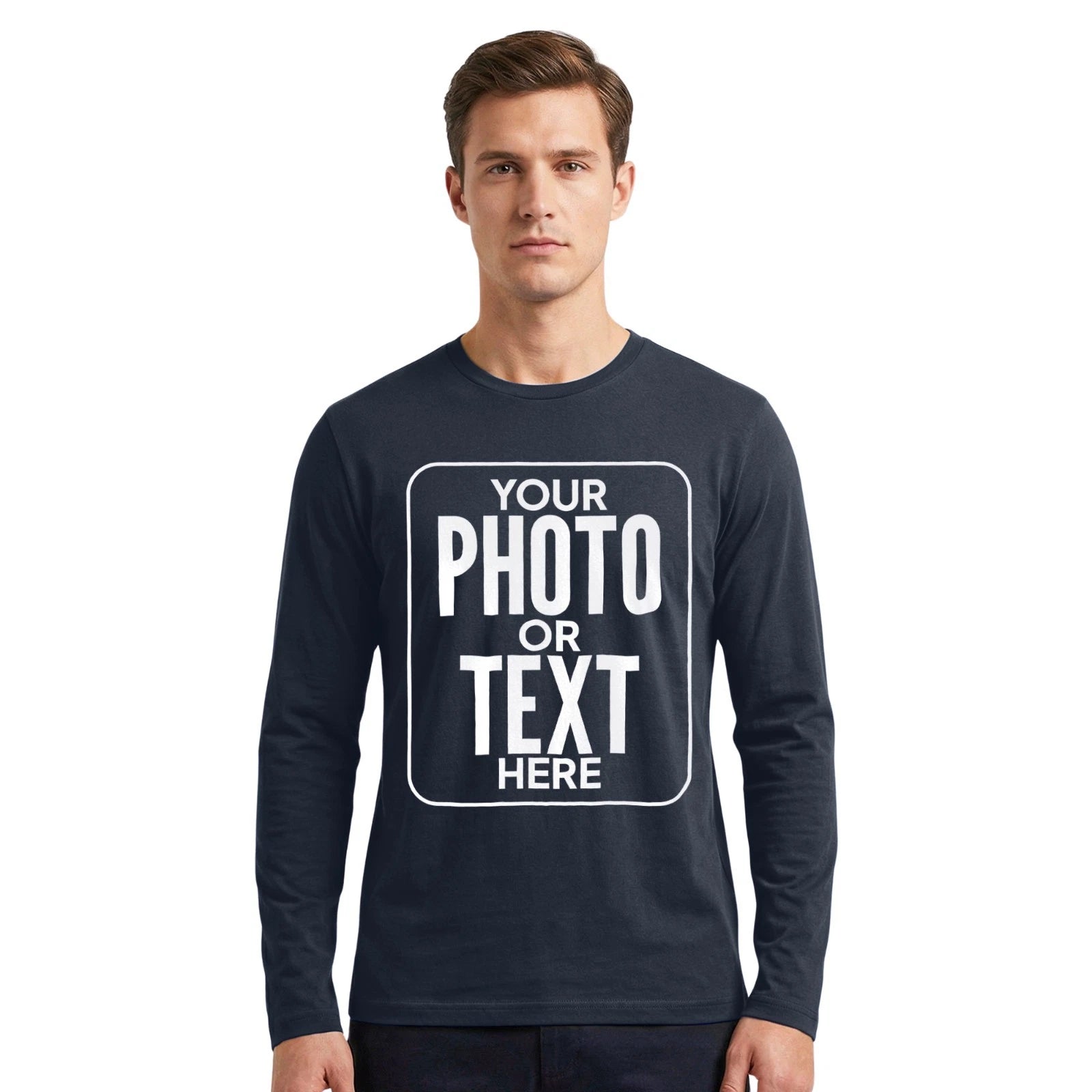 Personalised Long Sleeve T-Shirt with Custom Name Text Logo Men's Cotton Tee