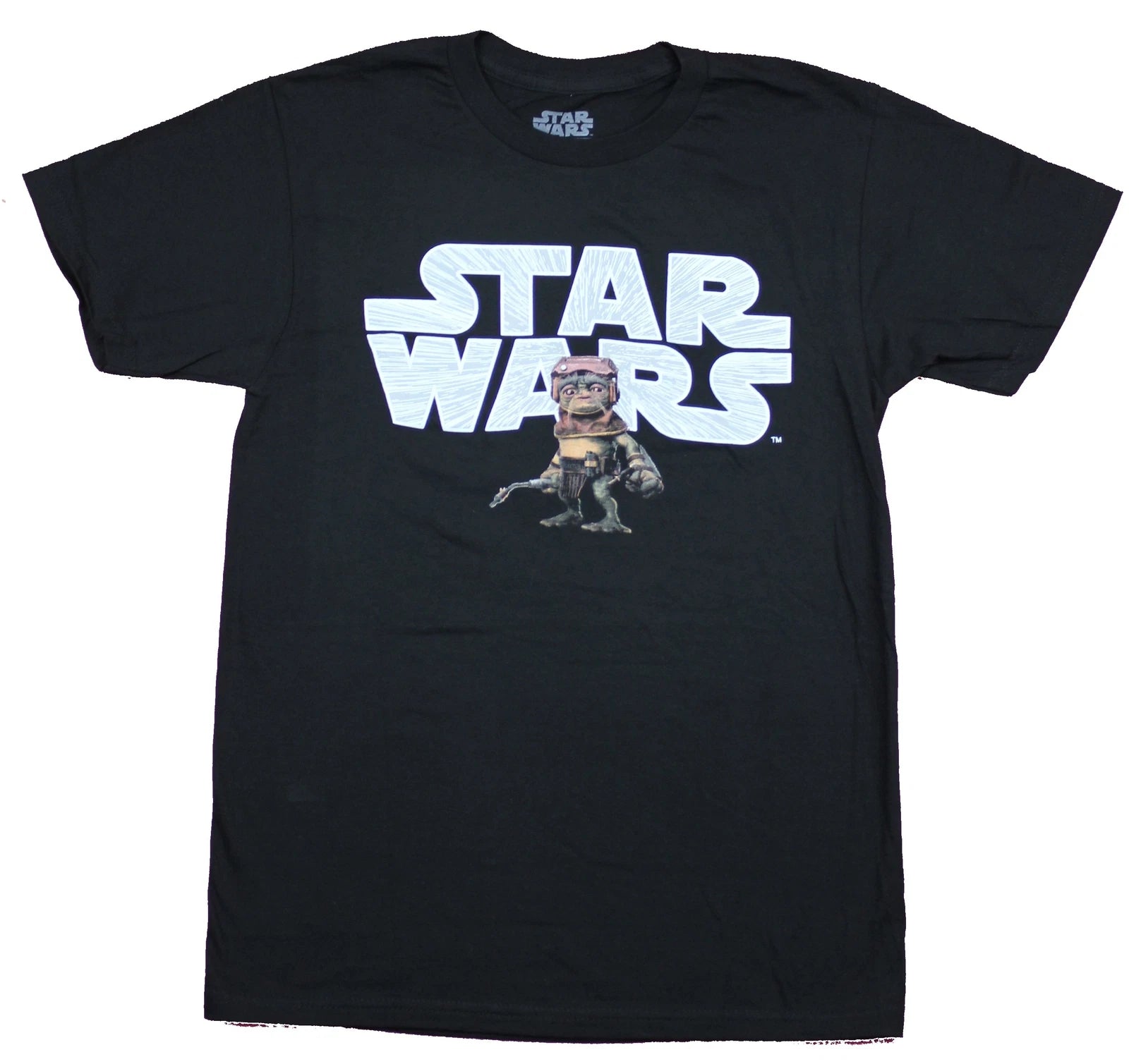 Star Wars Adult New T-Shirt  - Beaming Logo Under Babu Frik Pic