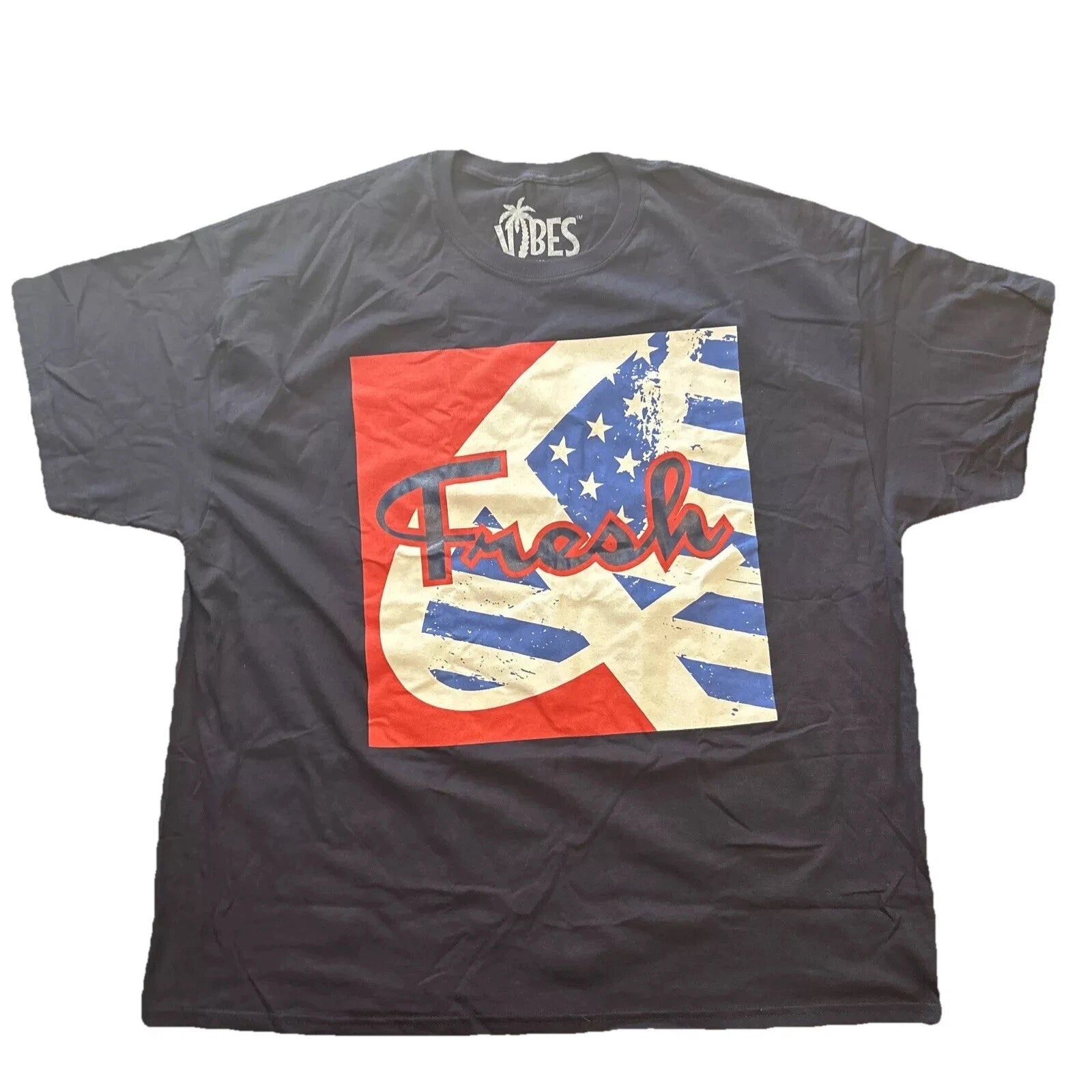 Vibes T-shirt Crew Neck Short Sleeve Dark Blue100% Cotton Fresh Mens Size 3 XL