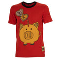 DOLCE & GABBANA Money Box Pig Cotton T-Shirt with Logo Patch Red Gold 12559