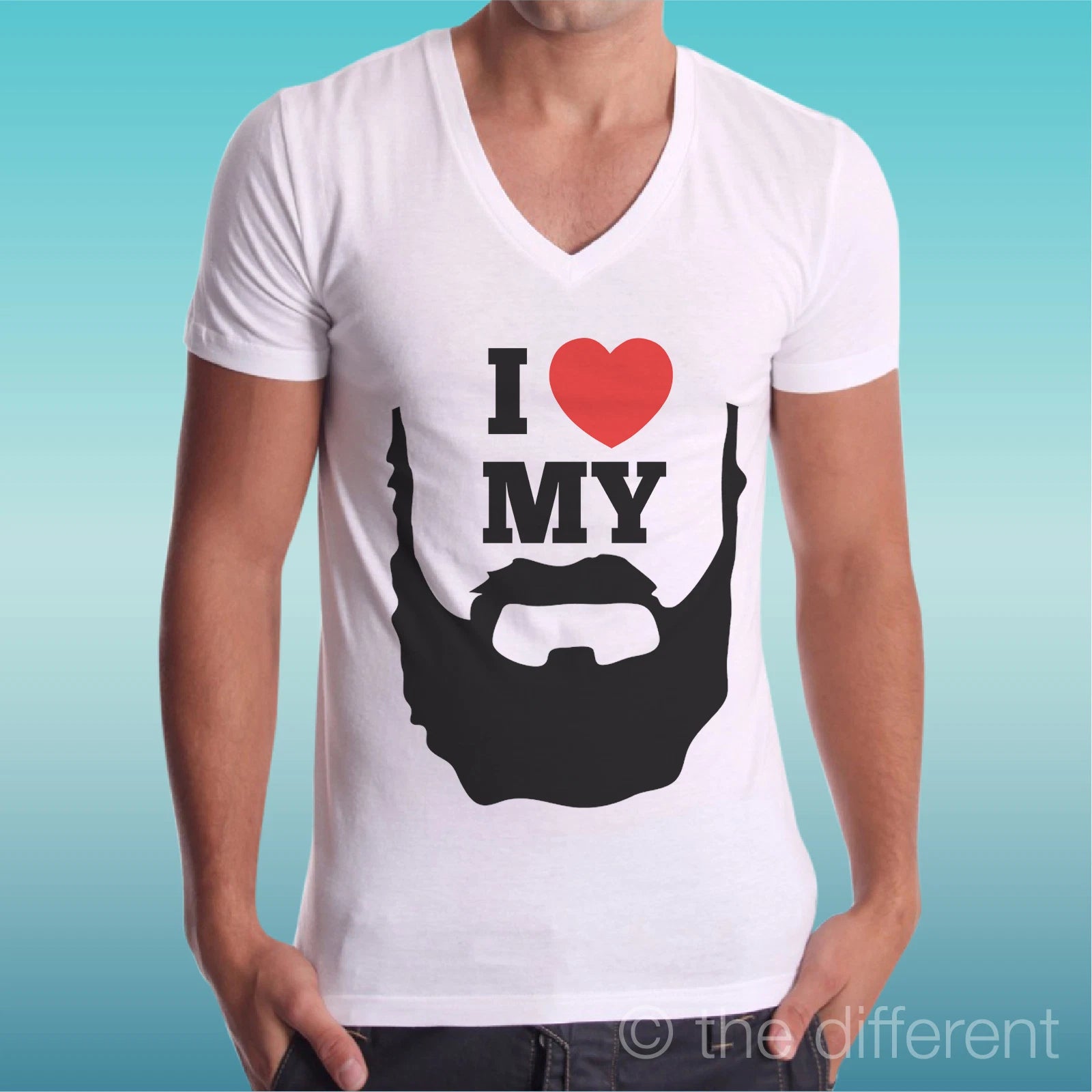 T-shirt Man V Neck " I Love Beard Mustache Beard " Gift Idea Road To Happiness
