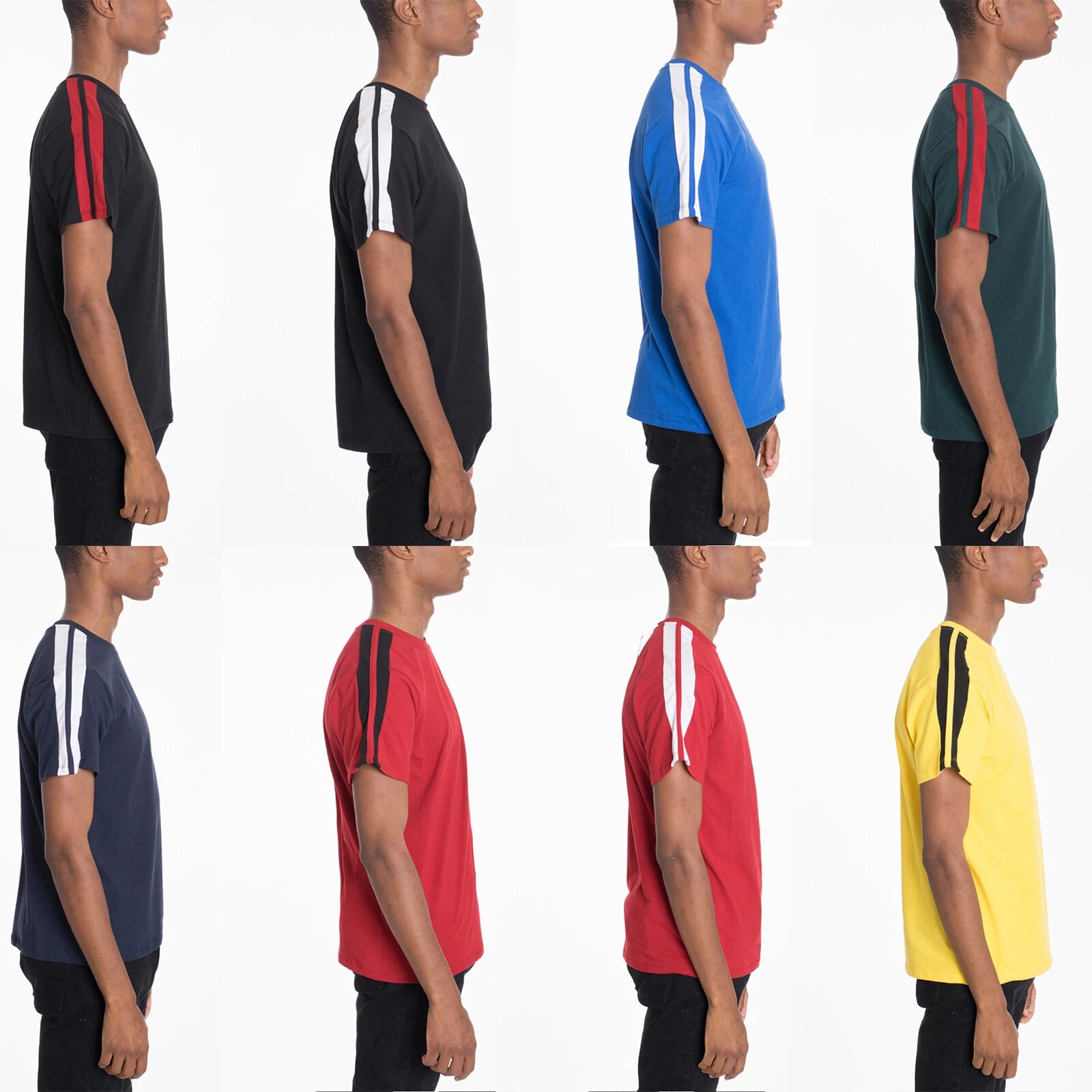 Short Sleeve Dual Stripe Basic Casual Essentials Tshirt Solid Plain Shirt Tee