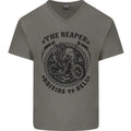 Grim Reaper Motorbike Motorcycle Biker Mens V-Neck Cotton T-Shirt