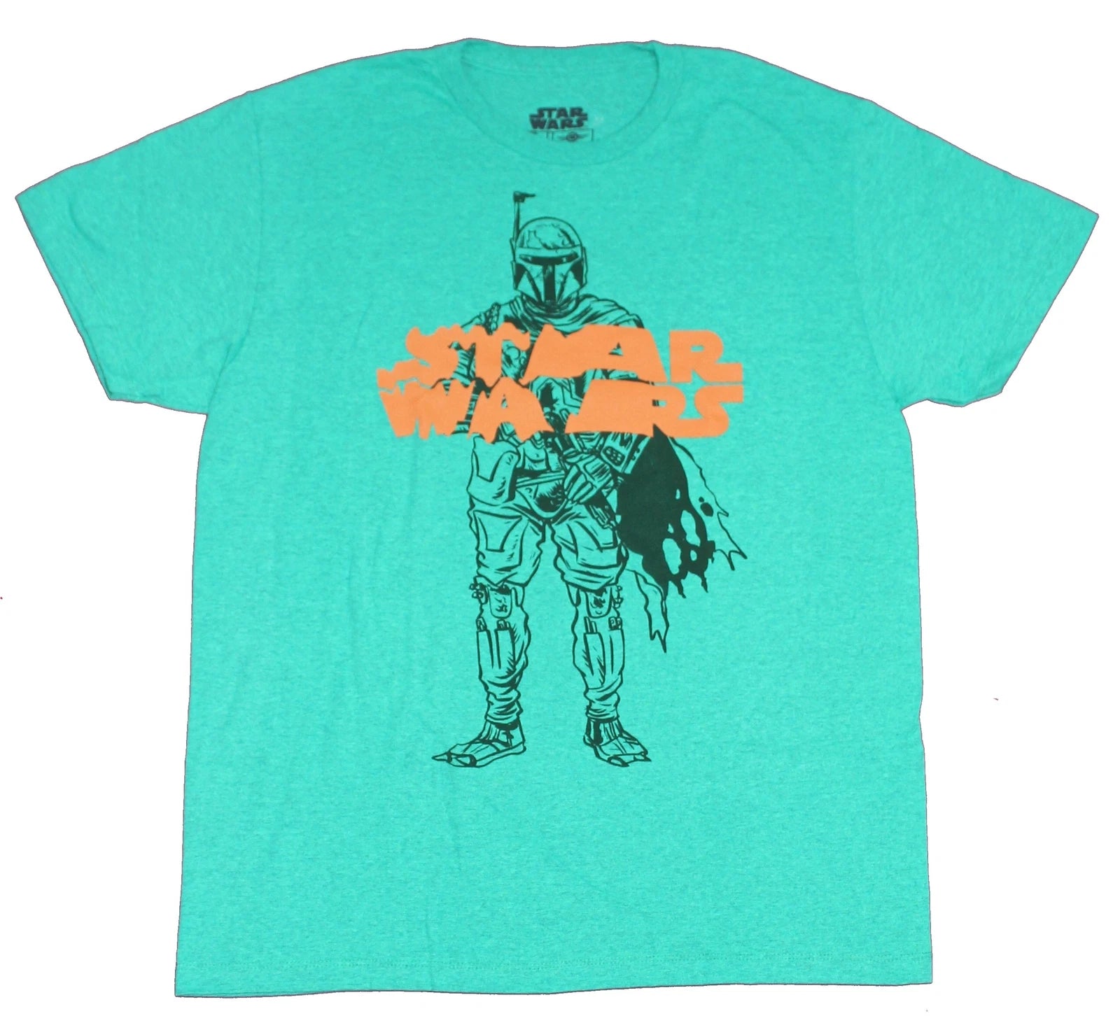 Star Wars  Adult New T-Shirt - Boba Fett Battle Ready Under Orange Logo