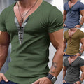 Men's Blouse T Shirts Short Sleeve Spring Tops Holiday Slim Fit V Neck Solid ↲