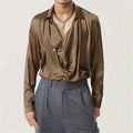 French Men Lightweight Shirt Casual Slim Shirts Short Sleeve Button Down Blouse