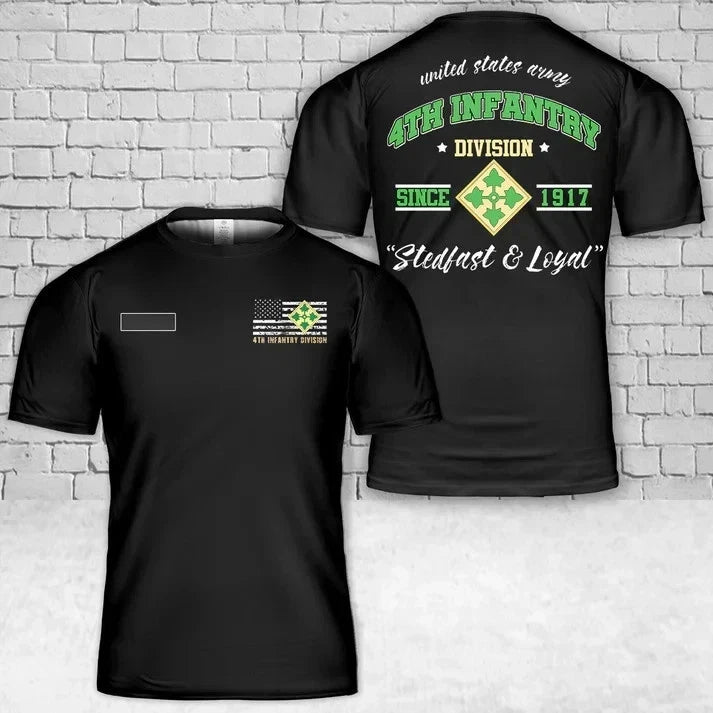 Custom Name US Army 4th Infantry Division T-Shirt 3D
