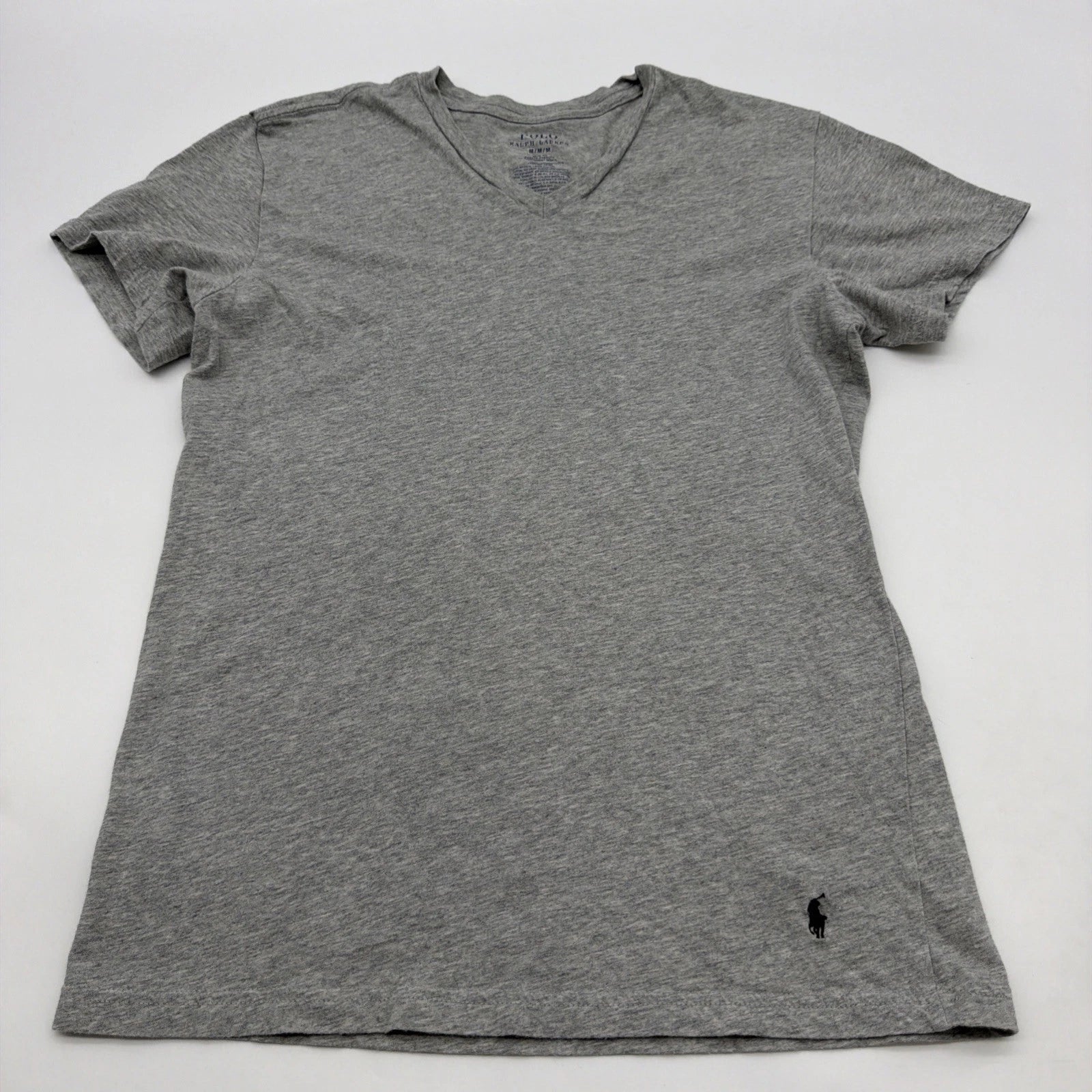 Polo Ralph Lauren Slim Fit T-shirt Men M Gray Logo V-Neck 100% Cotton.#47501