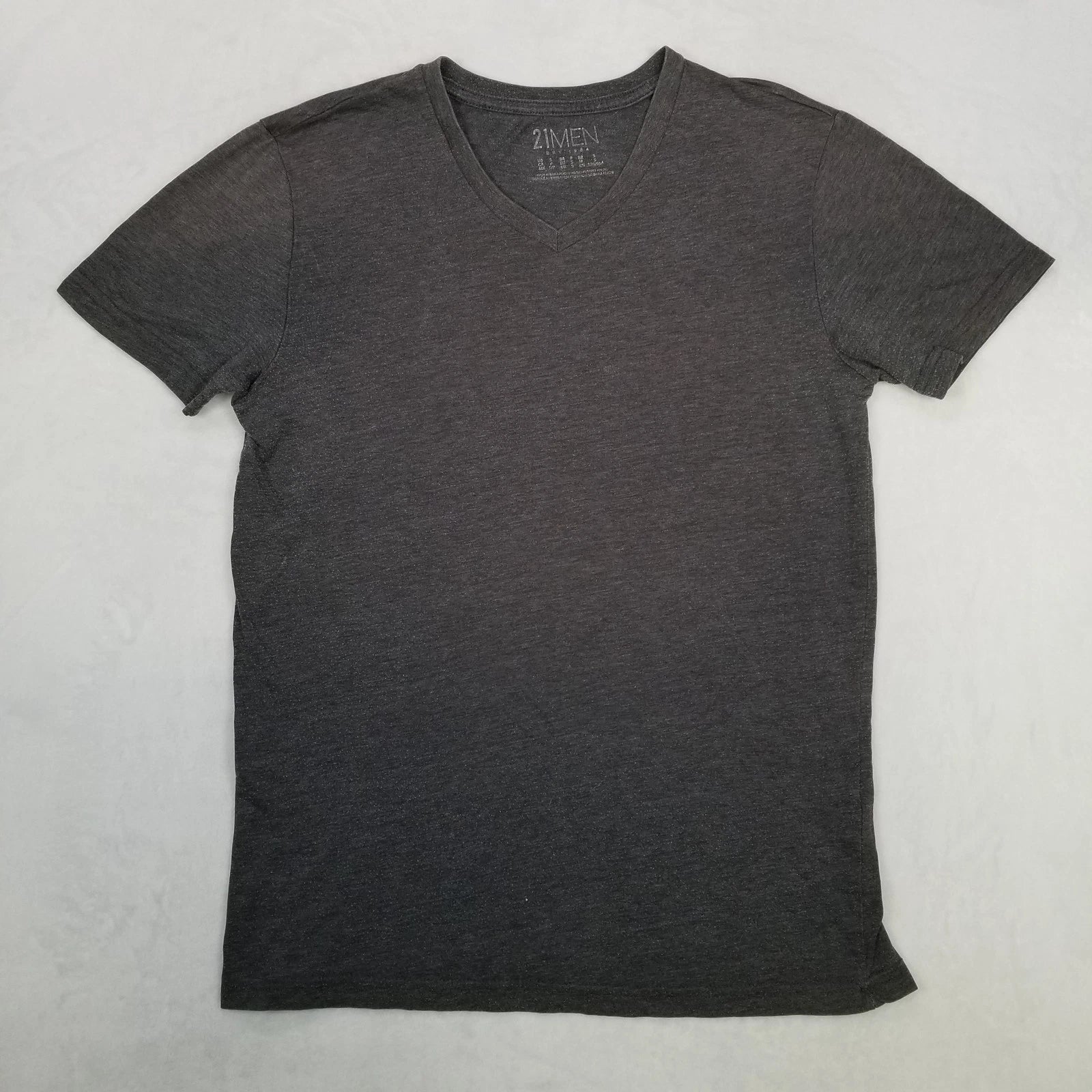 21MEN Men's Small T-Shirt Dark Gray Short Sleeve V-Neck Slim Fit Classic Casual