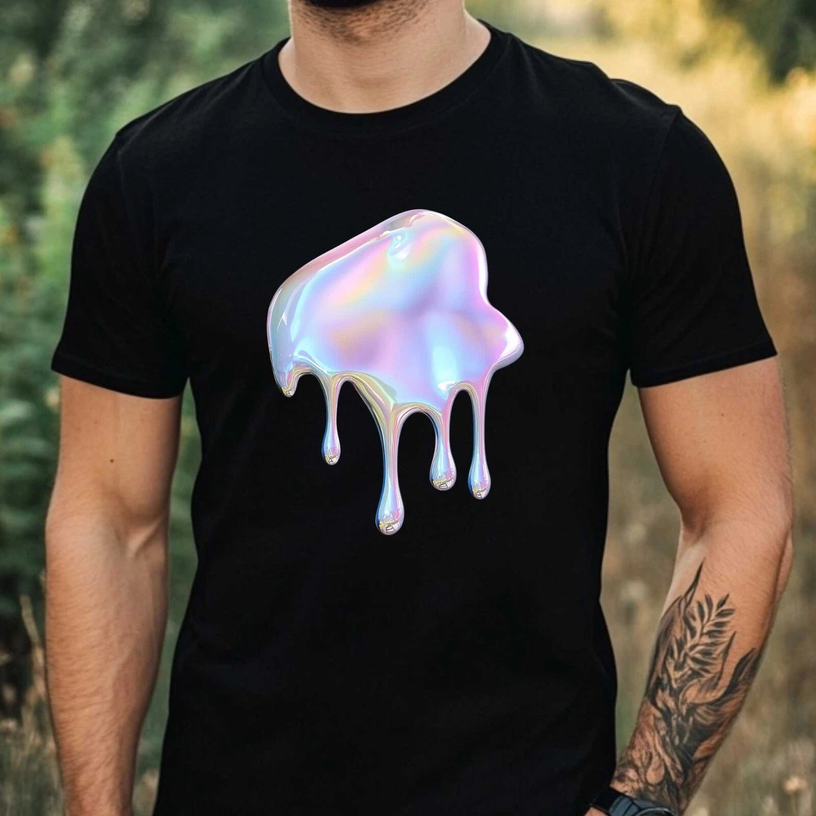 Mens Cute Holographic Drop Motif Cotton T-Shirt Size XS to 5XL