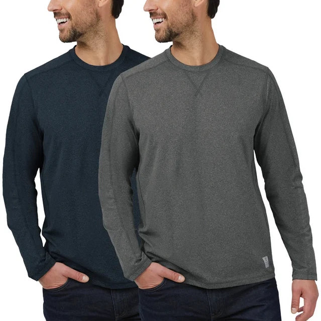 Rugged Elements Mens 2 Pack Small Long Sleeve Crew T-Shirts - Blue and Gray