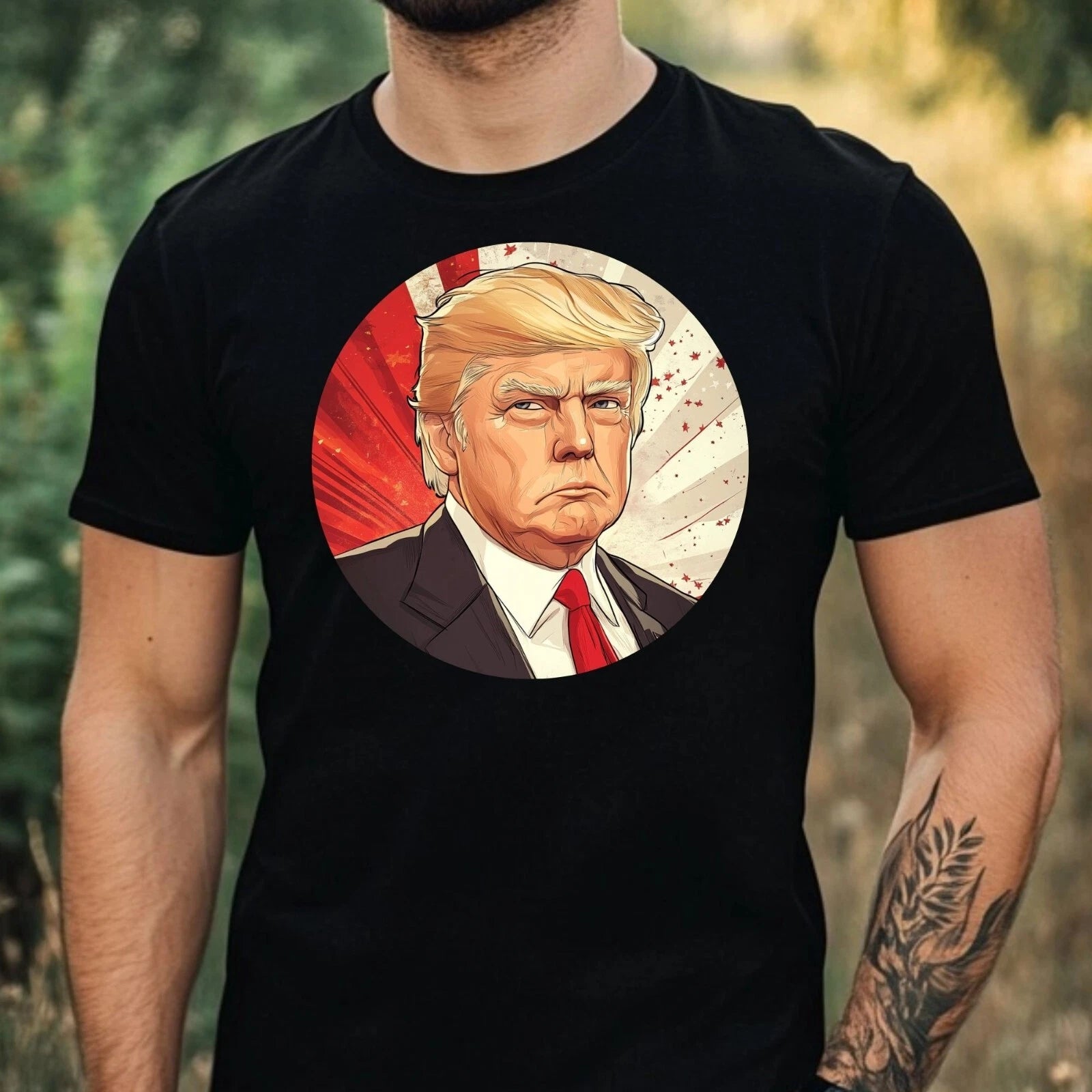 Mens Trump Manga Motif Cotton T-Shirt Size XS to 5XL