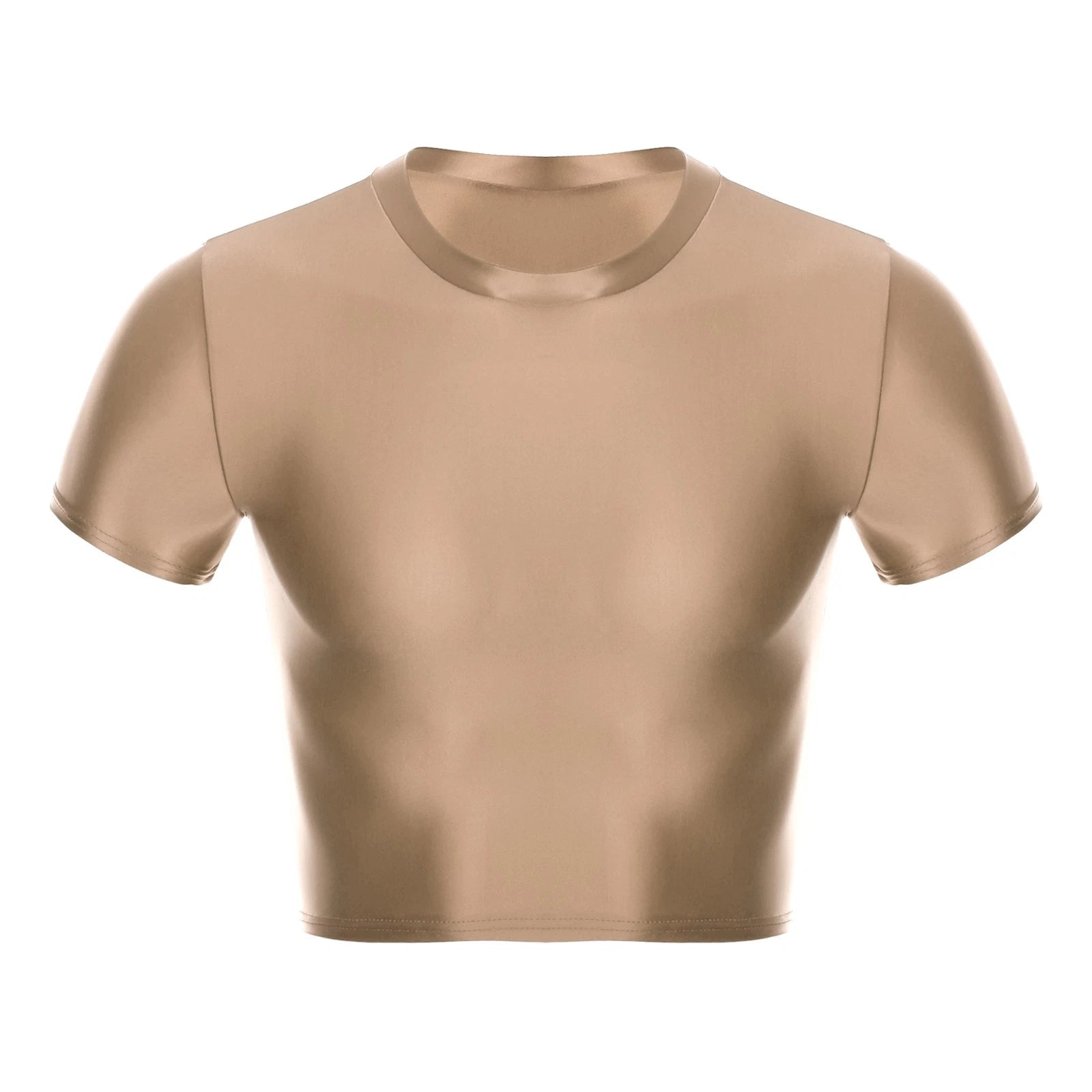 Men Glossy Crop Tops Stretchy Casual Short Sleeve T-shirt Muscle Tops Sportwear