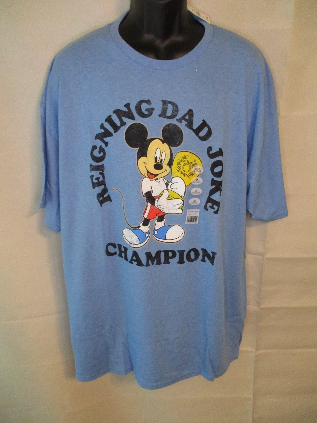 Disney Mickey Mouse "REIGNING DAD JOKE CHAMPION" Blue 2XL Short Sleeve Tee NEW